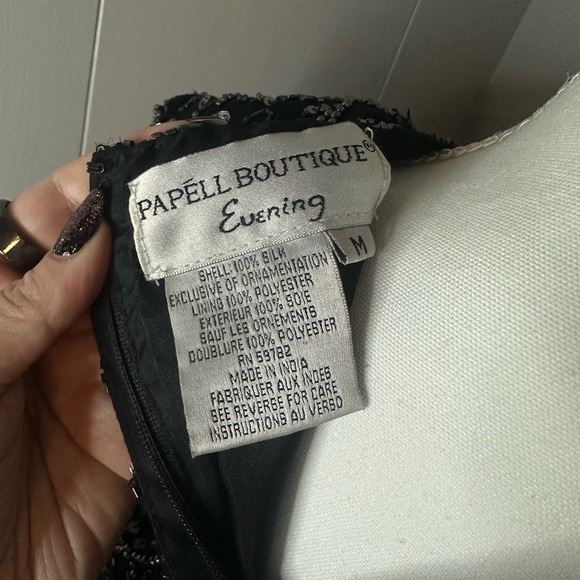 Vintage Papell Boutique Black Silk Beaded Sequin Evening Top | M - Picture 5 of 5